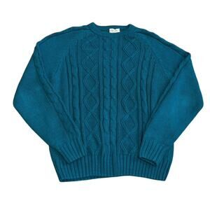 Vintage Sears Mens Store Sweater Large Cable Knit Fisherman Teal Green Grandpa